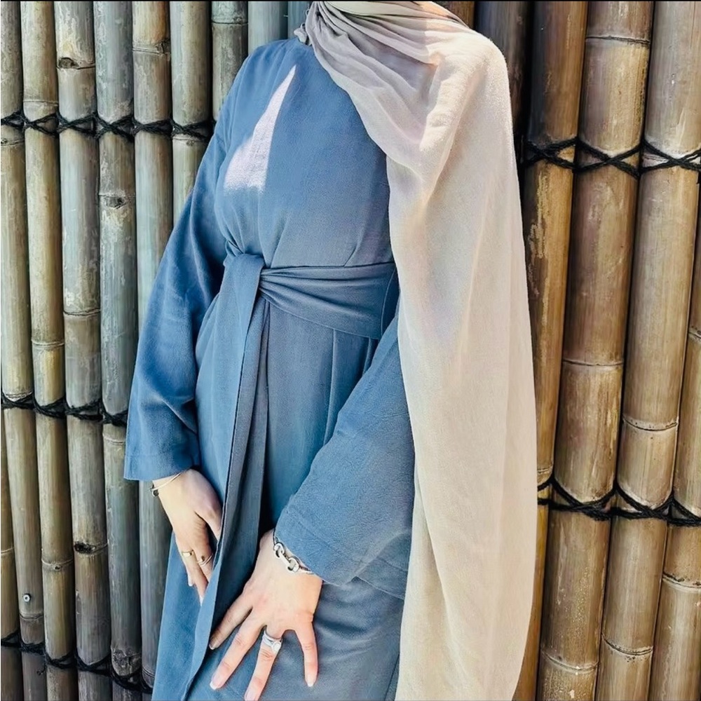 Elegant Blue and Cream Dress